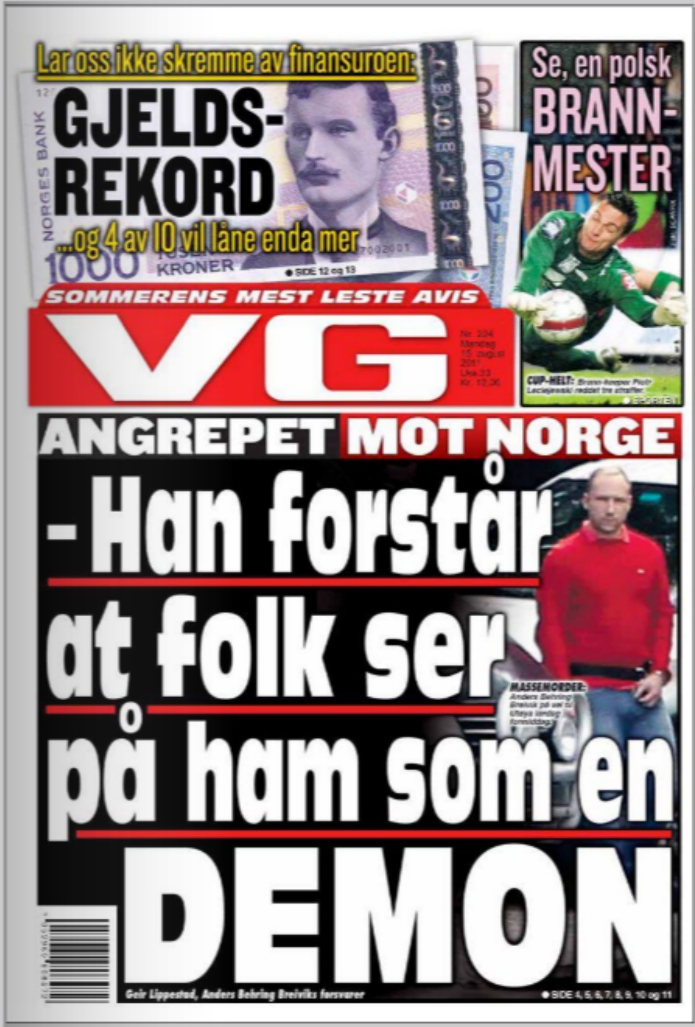 VG front page about record debt and personal finances