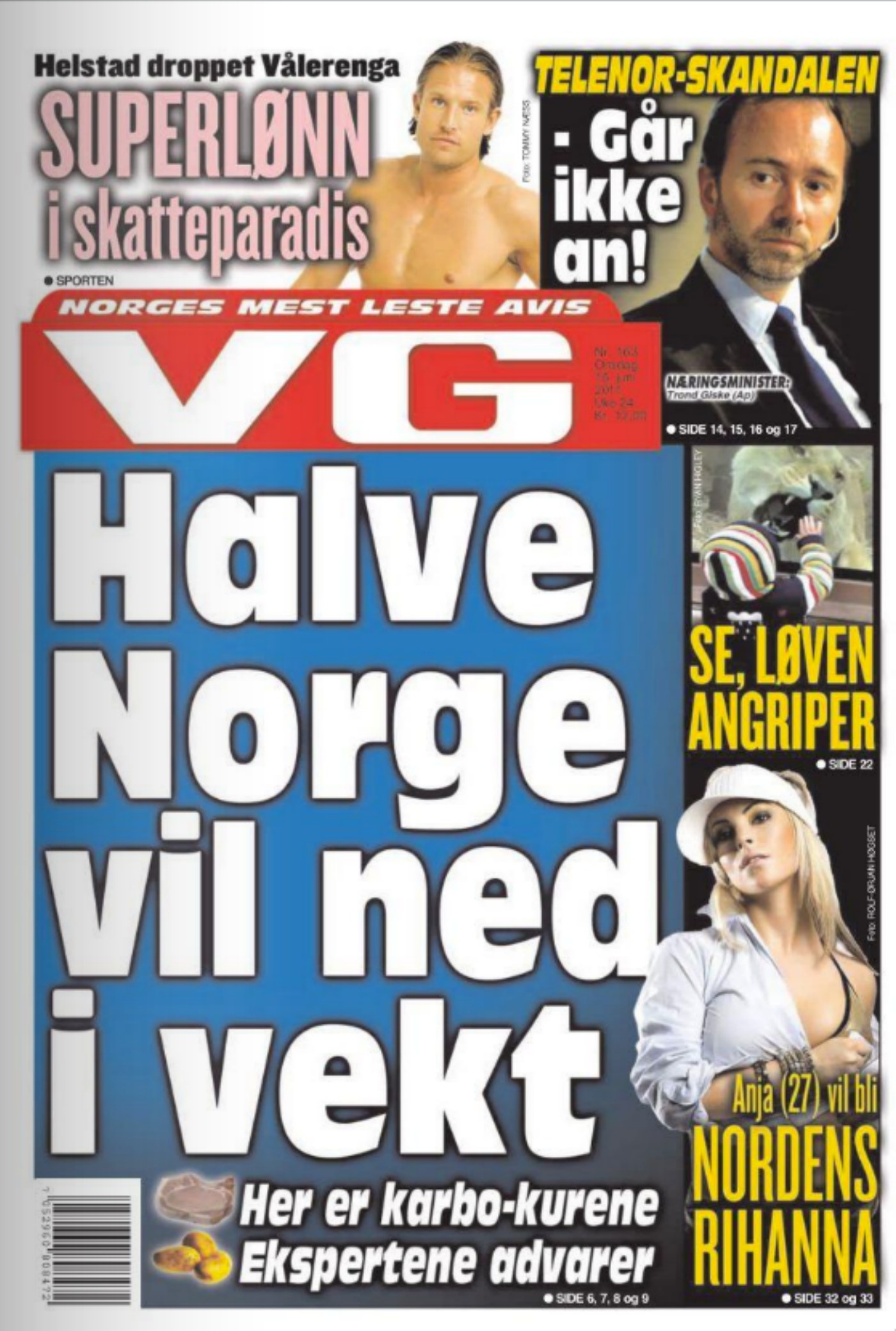 VG front page about Norwegians wanting to lose weight