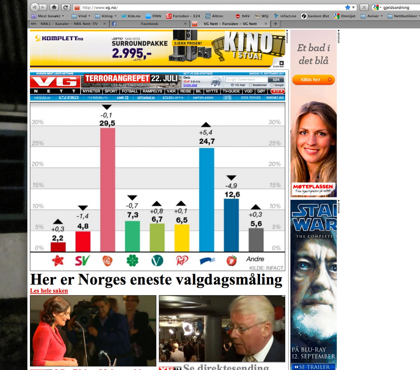VG Nett election-day poll citing InFact as the source