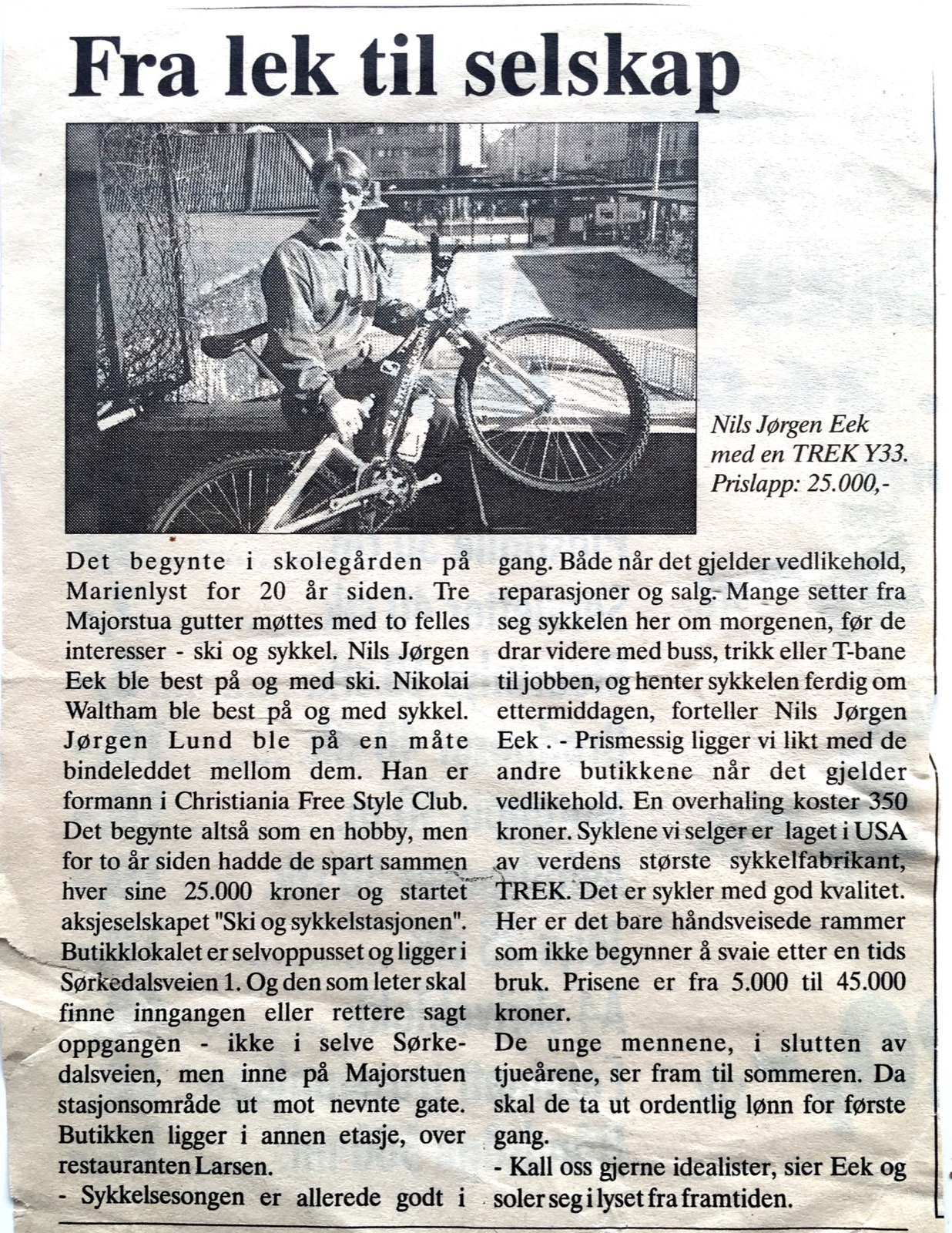 Newspaper clipping about Ski- og Sykkelstasjonen in Majorstuen
