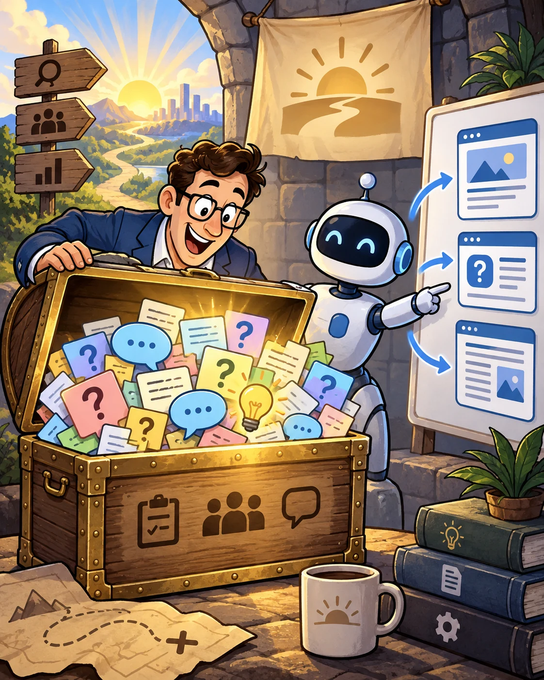 Researcher and AI turning customer insight into useful content
